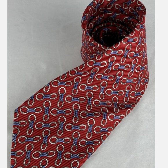 Brooks Brothers Red Chain Link Textured Silk Neck Tie Made In USA - Picture 2 of 5